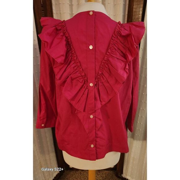 Guest Editor vintage style ruffle pink top. Buttons down the back. - Picture 2 of 10